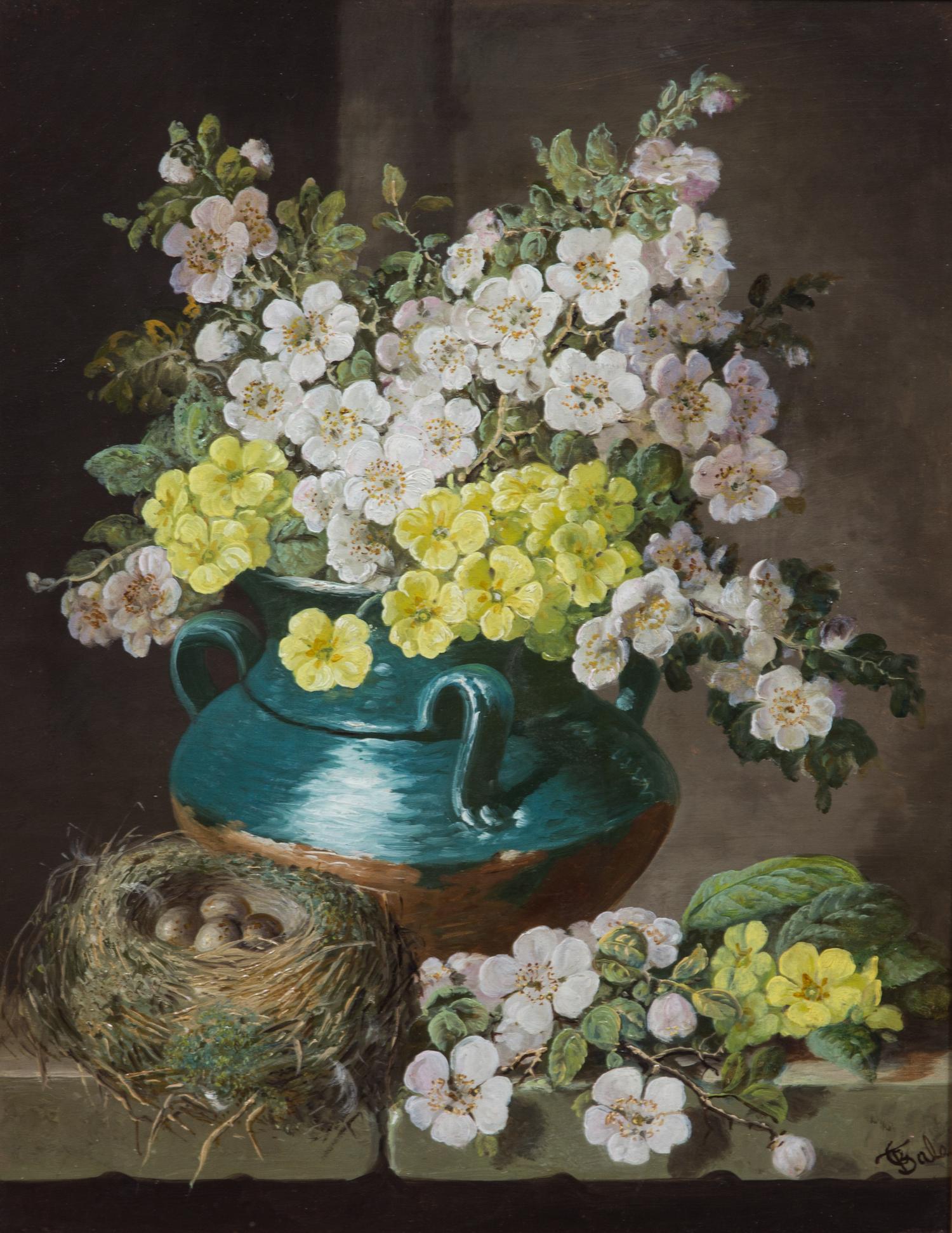 Charles Thomas Bale, (British, act. 1866-1895), Floral Still Life with Bird's Nest