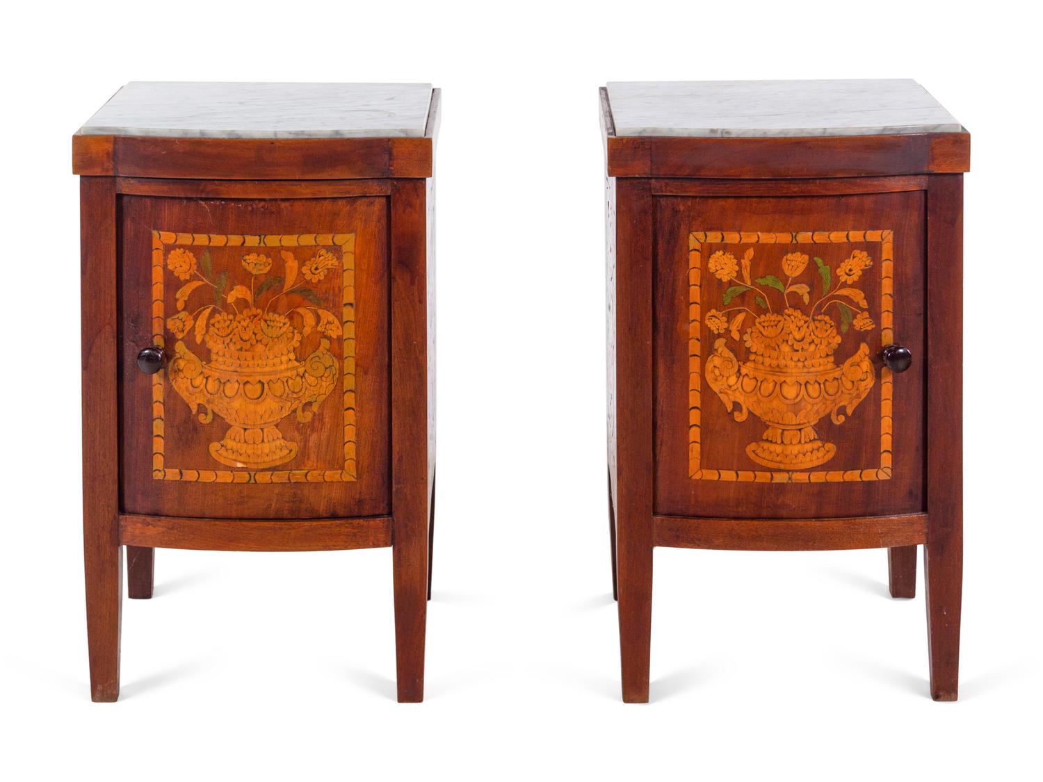 A Pair of Continental Marquetry End Tables