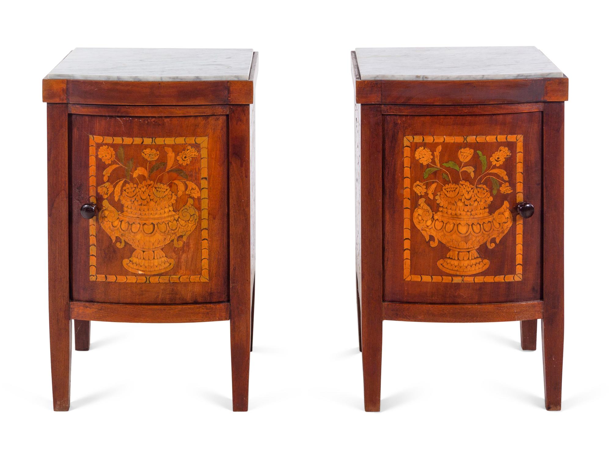 A Pair of Continental Marquetry End Tables