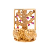 YELLOW GOLD AND RUBY BROOCH
