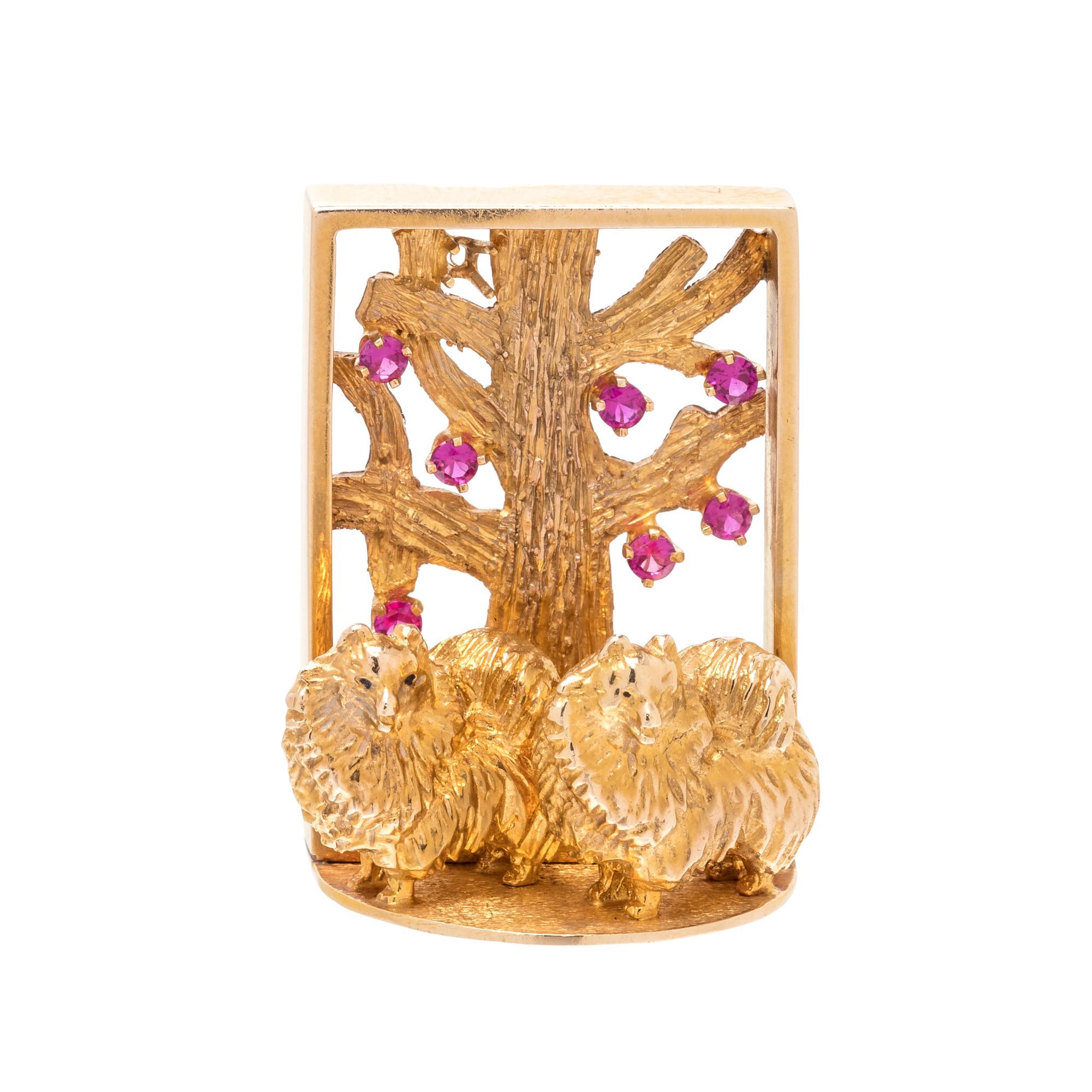 YELLOW GOLD AND RUBY BROOCH