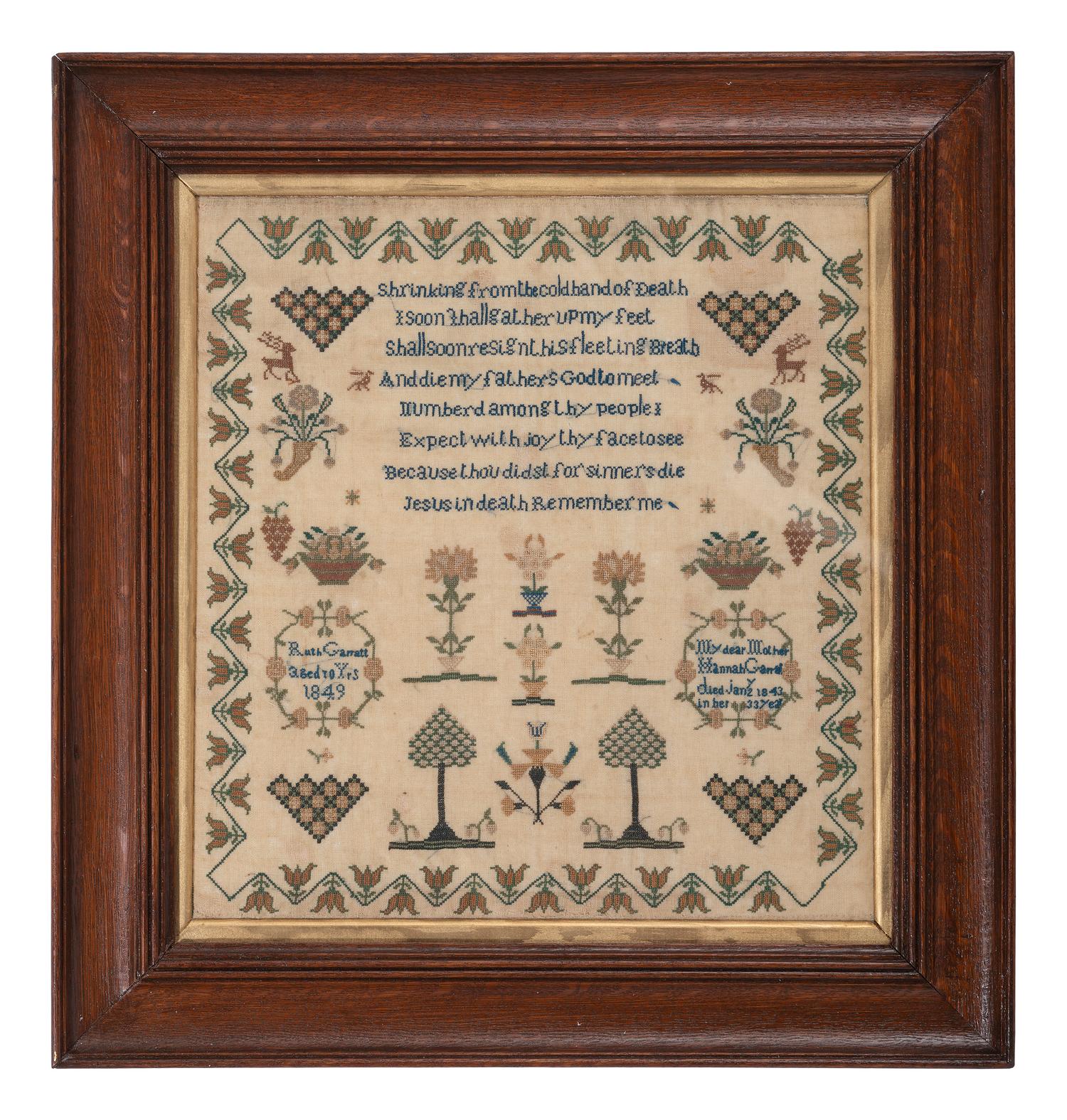 An English Needlework Mourning Verse Sampler