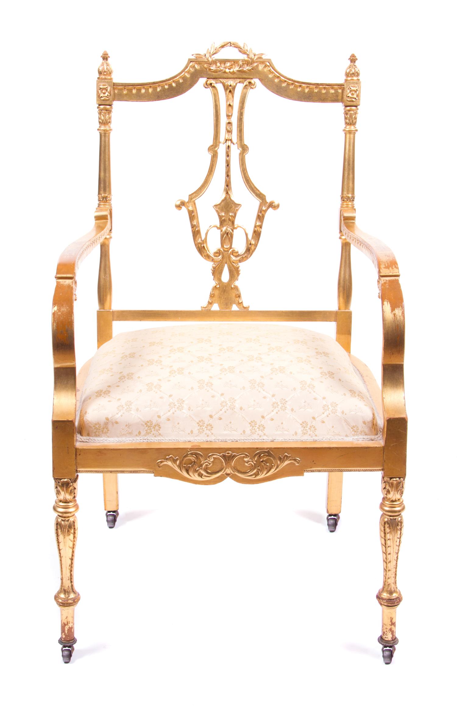A Louis XVI Style Giltwood Fauteuil Height 35 1/2 inches. — LATE 19TH CENTURY