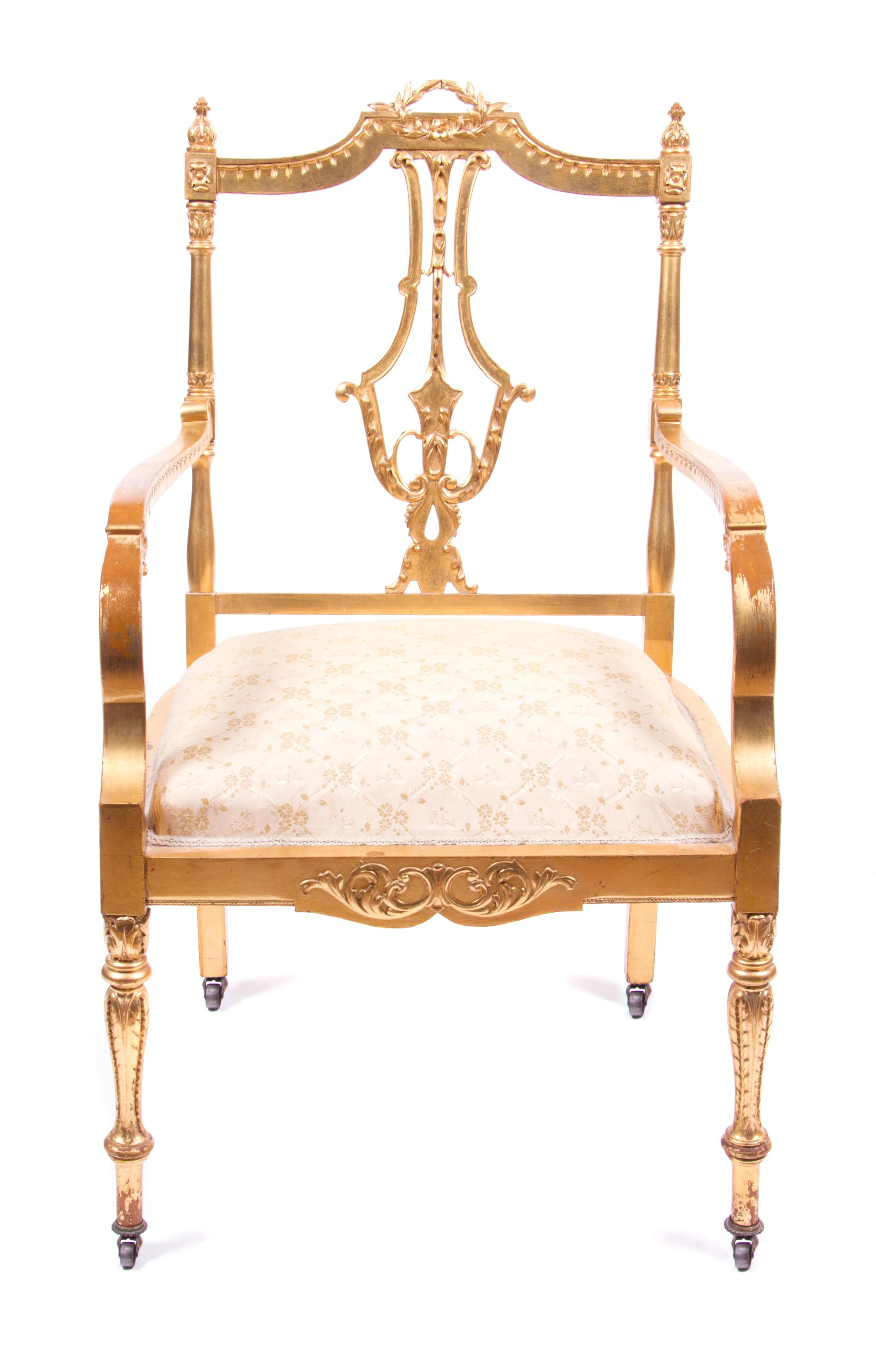 A Louis XVI Style Giltwood Fauteuil Height 35 1/2 inches. — LATE 19TH CENTURY