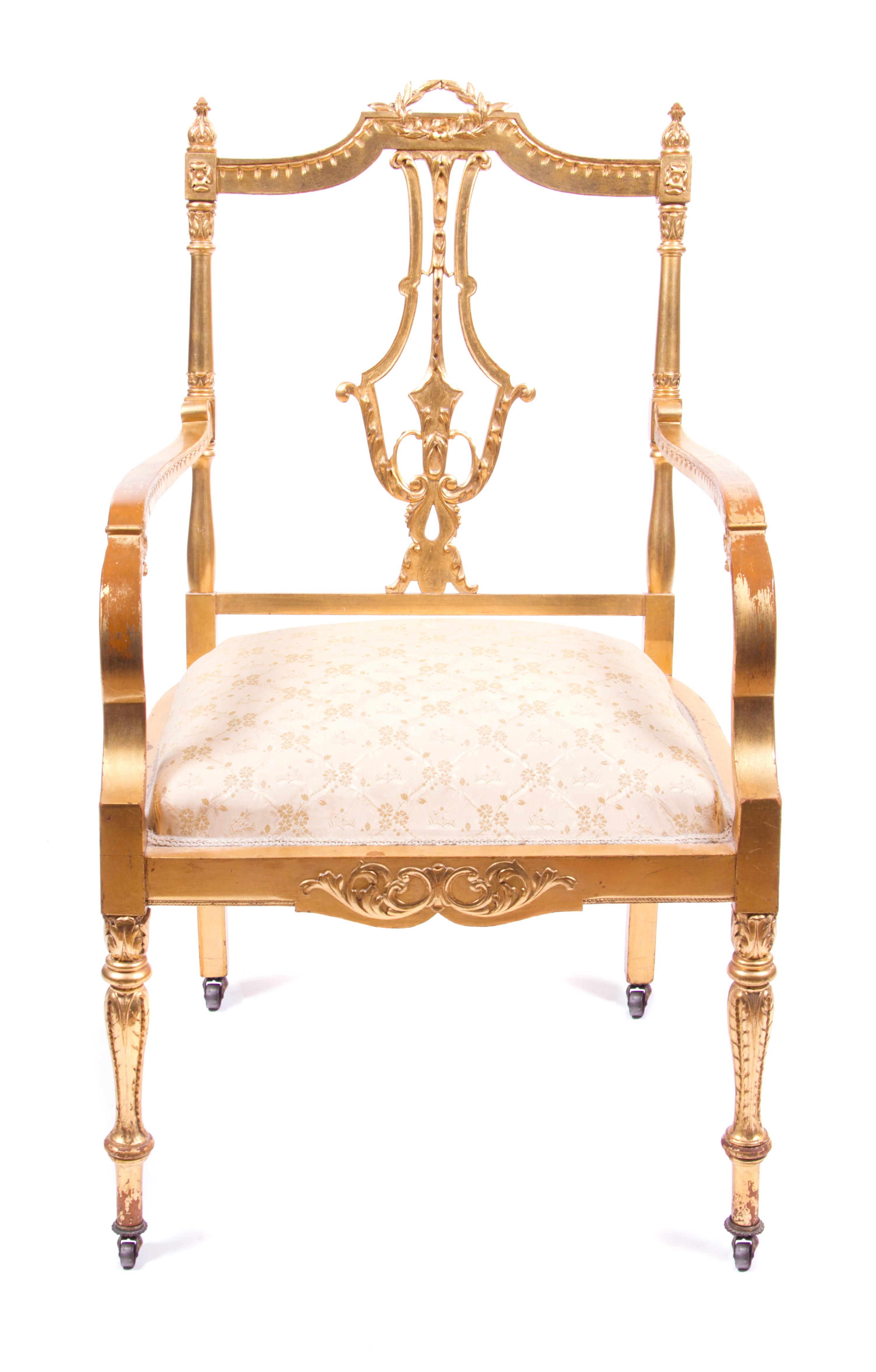 A Louis XVI Style Giltwood Fauteuil Height 35 1/2 inches. — LATE 19TH CENTURY