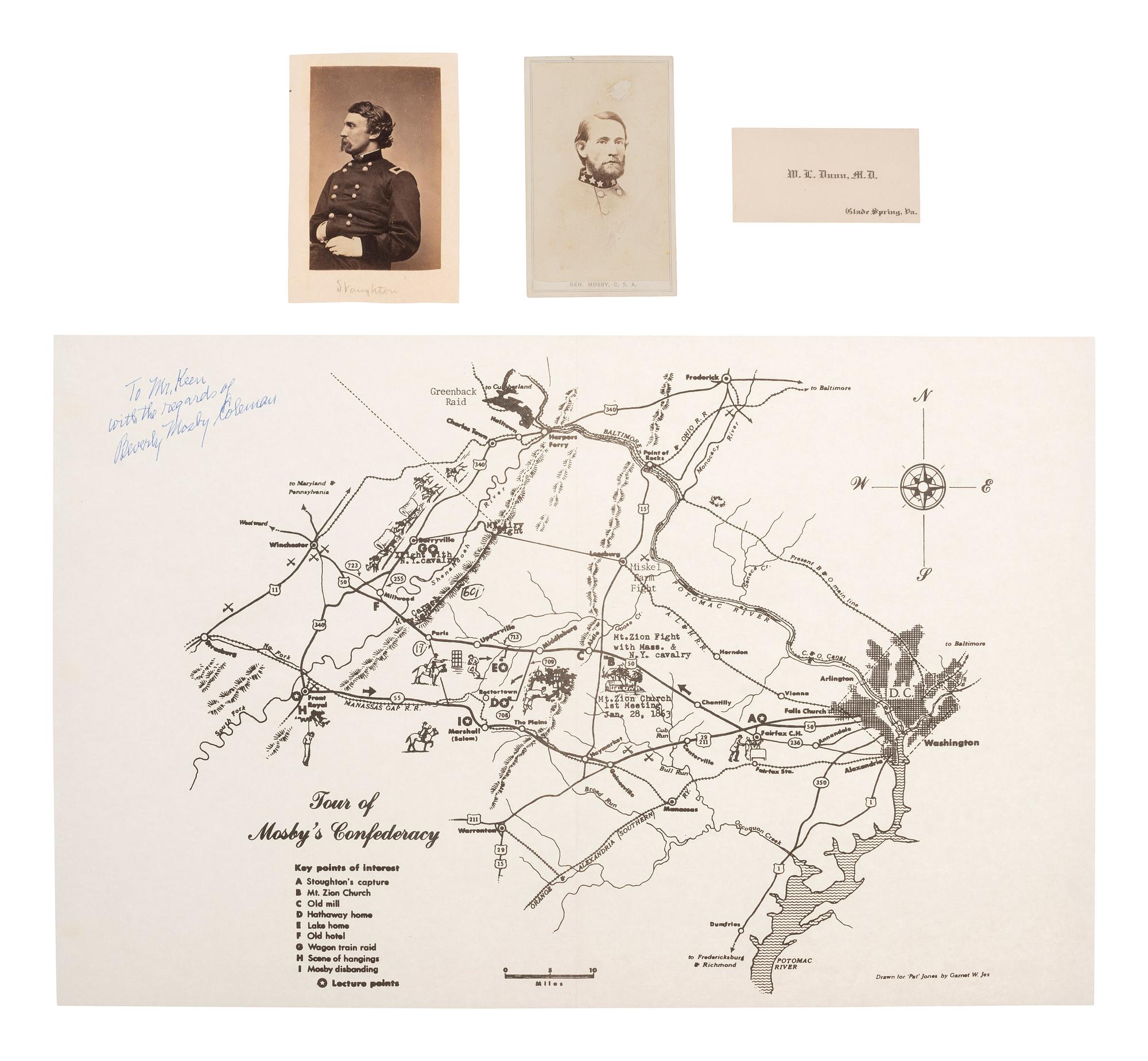 [MOSBY, JOHN S. (1833-1916)]. A group of 4 items related to John Mosby incl. photograph of captured general, Edwin H. Stoughton.