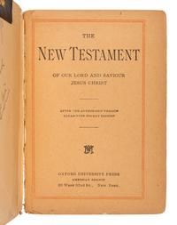 [DARROW, Clarence (1857-1938)] -- [LEOPOLD & LOEB]. The New Testament of our Lord and Saviour Jesus Christ . New York: Oxford University Press, American Branch, 1899.