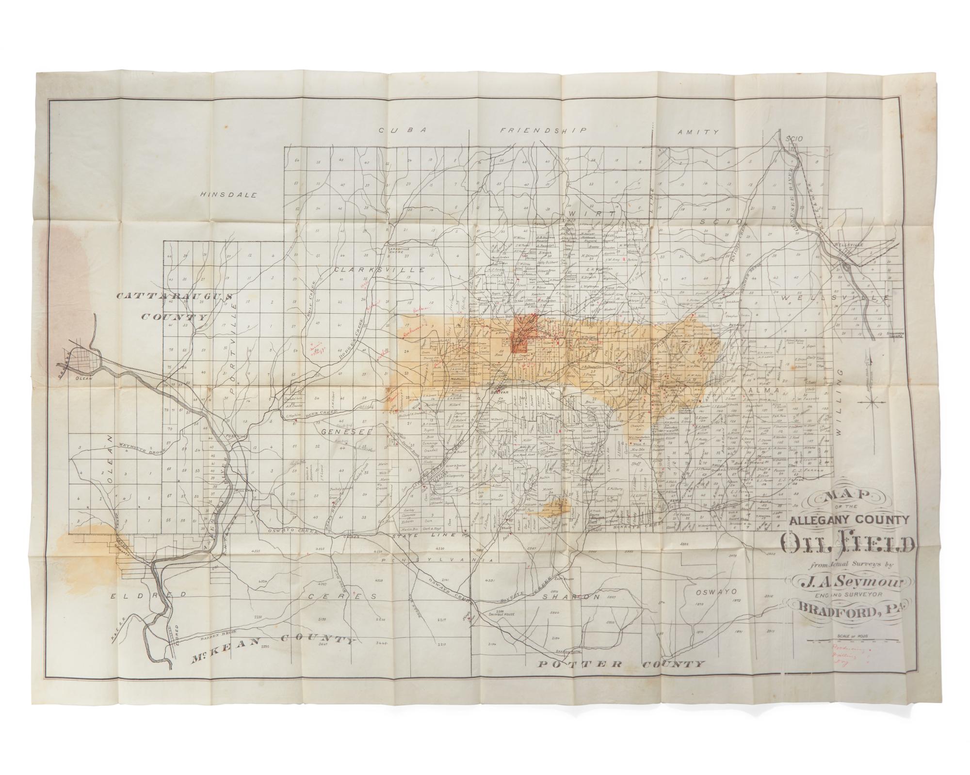 [Maps & Atlases] (Seymour, J.A.). Map of the Allegany County Oil Field from Actual Surveys