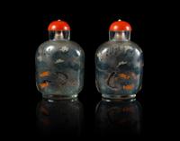 A Pair of Inside Painted Glass Snuff Bottles