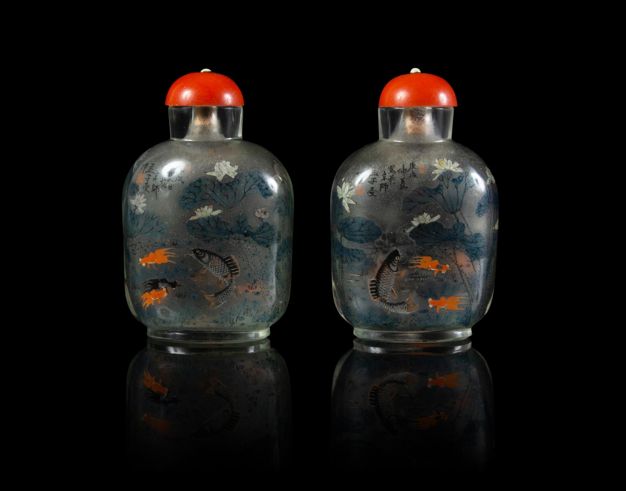 A Pair of Inside Painted Glass Snuff Bottles