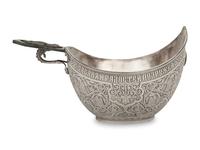 A Large Russian Silver and Jade-Mounted Kovsh
