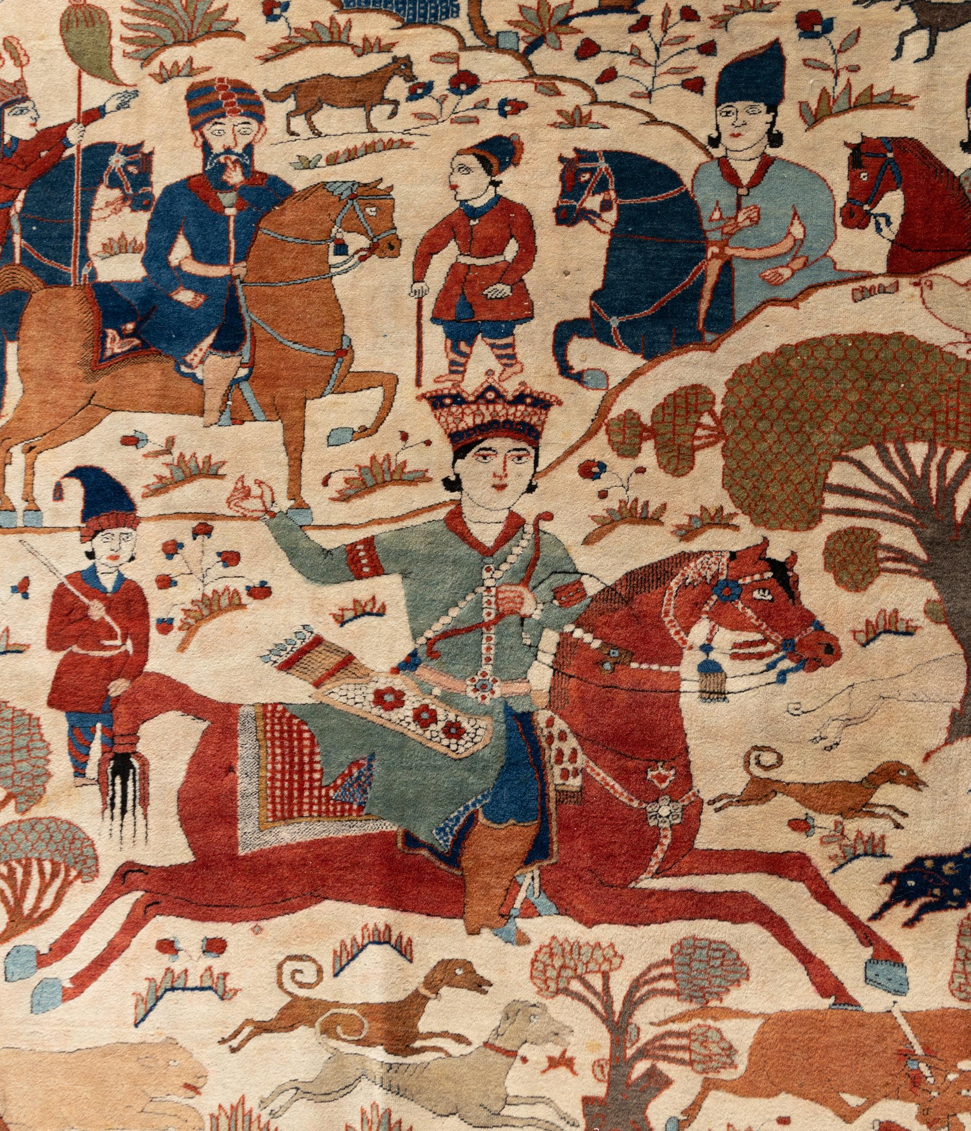 A Persian Pictorial Wool "Hunting" Rug