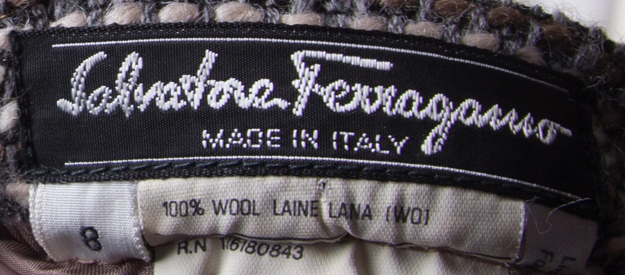 A Ferragamo Multicolor Wool Tweed Skirt, Size 8.