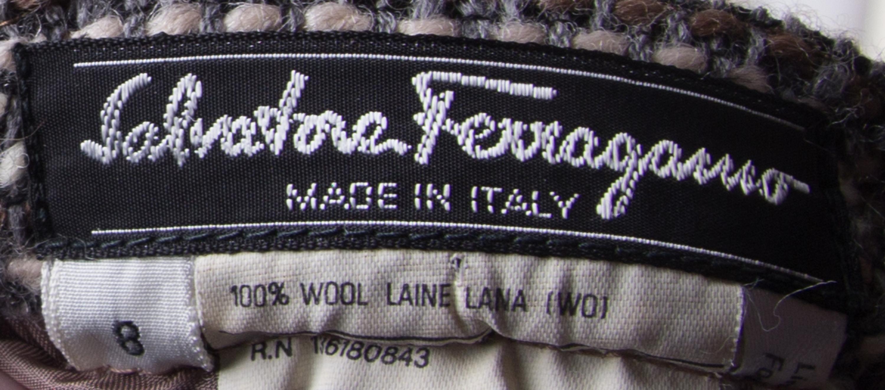 A Ferragamo Multicolor Wool Tweed Skirt, Size 8.