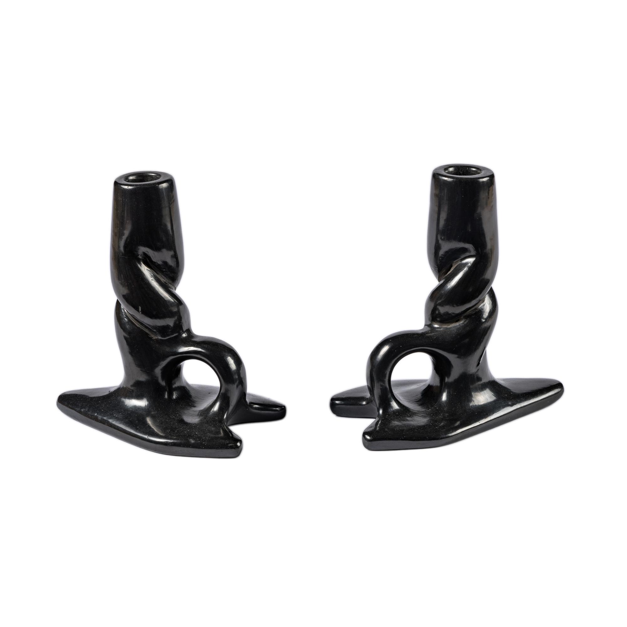 Legoria Tafoya (Santa Clara, 1911-1984) — Blackware Pottery Candlestick Holders