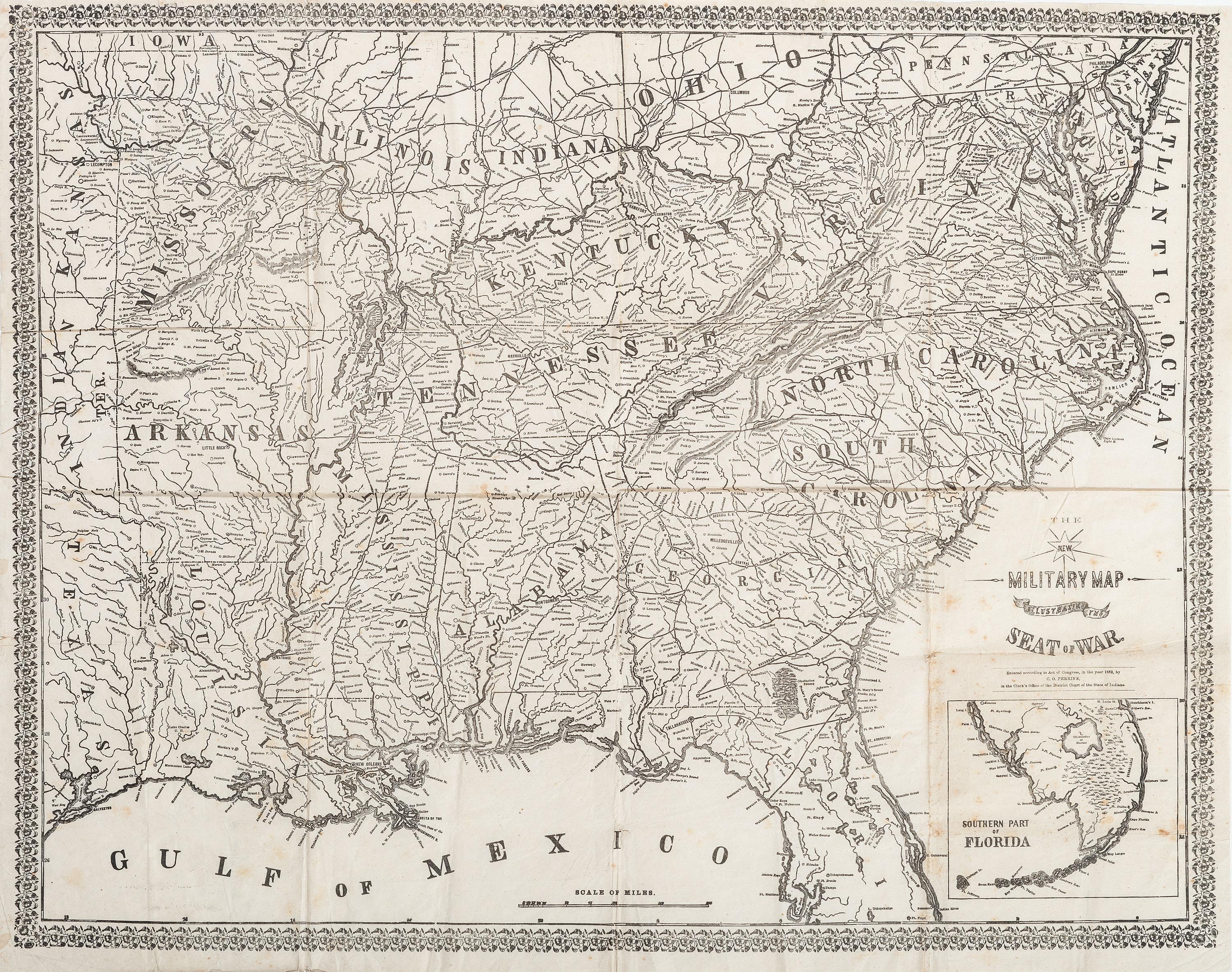[CIVIL WAR]. PERRINE, Charles O. The New Military Map Illustrating the Seat of War.