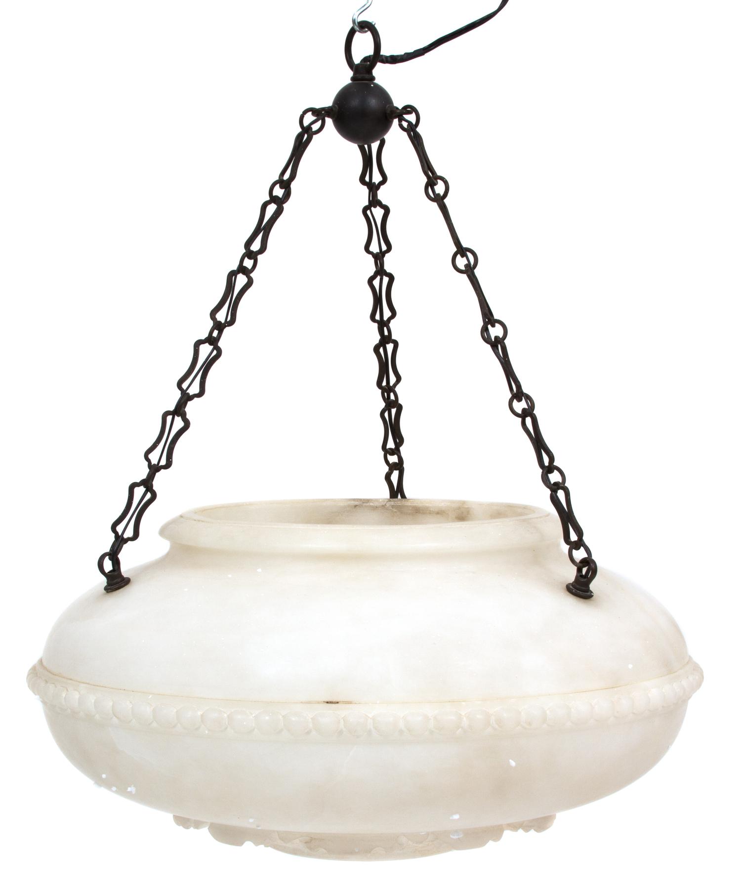 A Carved Alabaster Hanging Plafonnier Height 12 x diameter 23 inches. — 20TH CENTURY