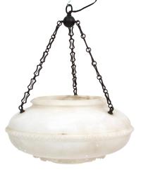 A Carved Alabaster Hanging Plafonnier Height 12 x diameter 23 inches. — 20TH CENTURY