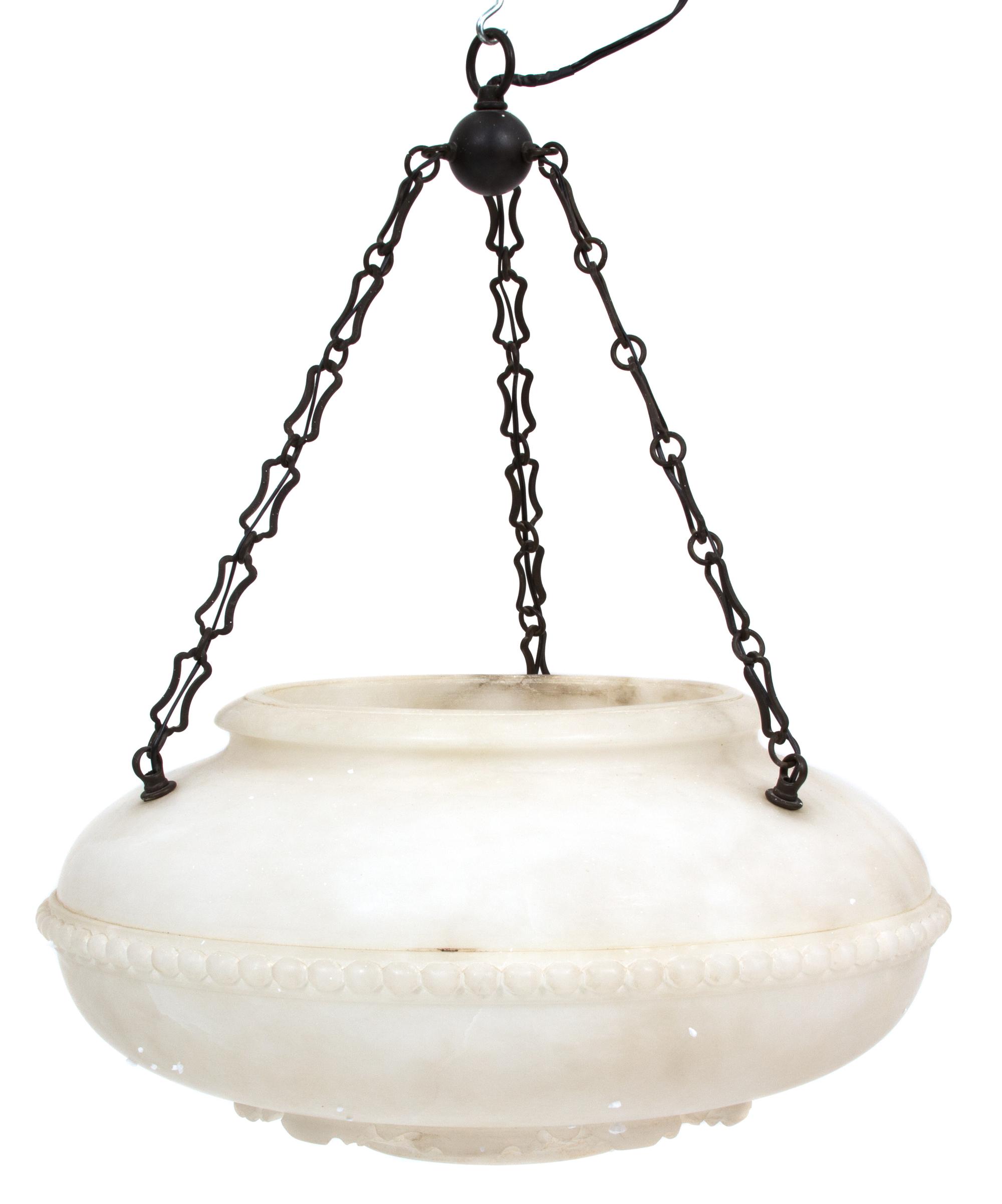 A Carved Alabaster Hanging Plafonnier Height 12 x diameter 23 inches. — 20TH CENTURY