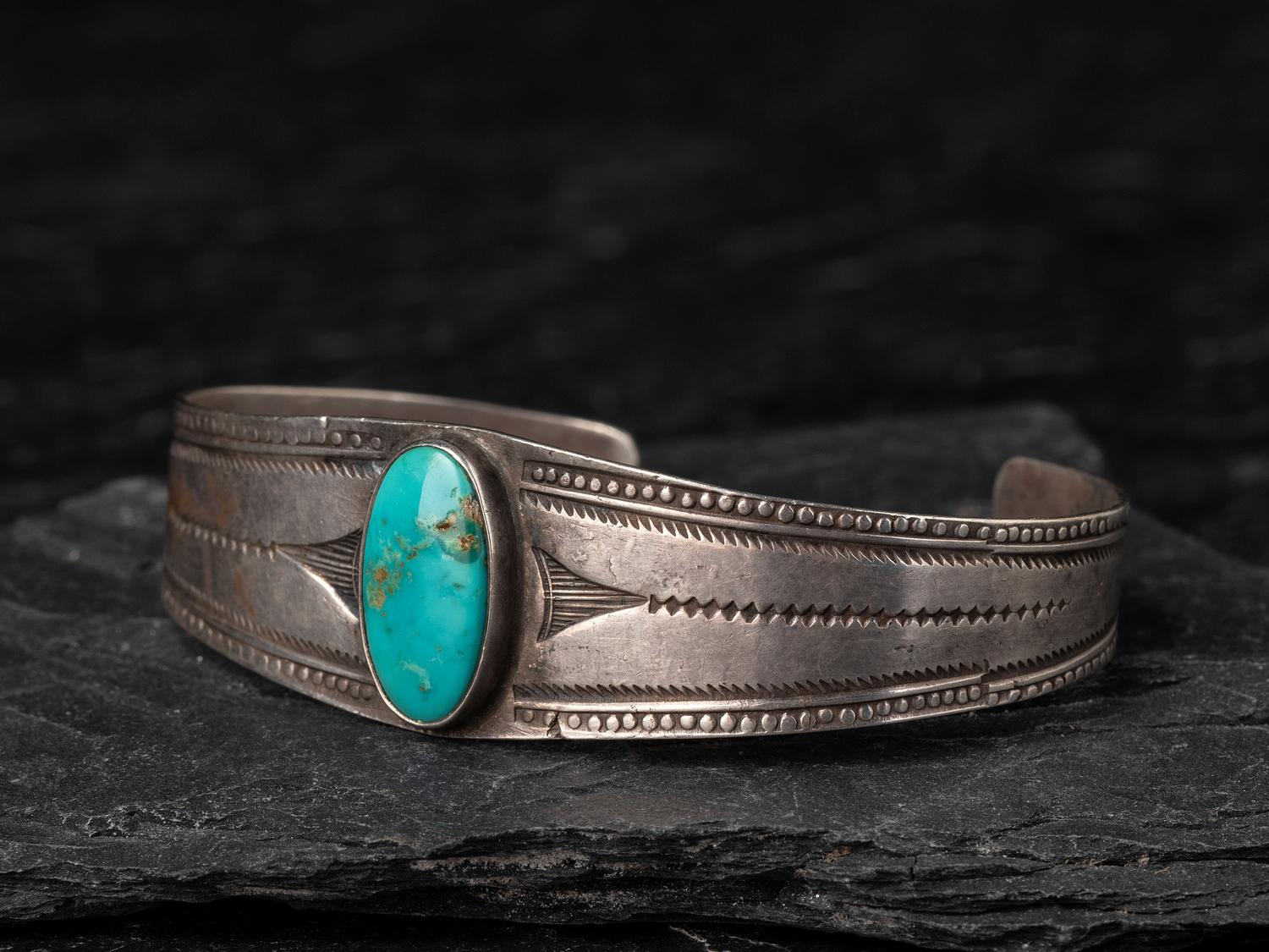 Navajo Silver and Blue Gem Turquoise Cuff Bracelet