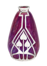 A Loetz Silver Overlay Glass Vase Height 4 3/4 inches.