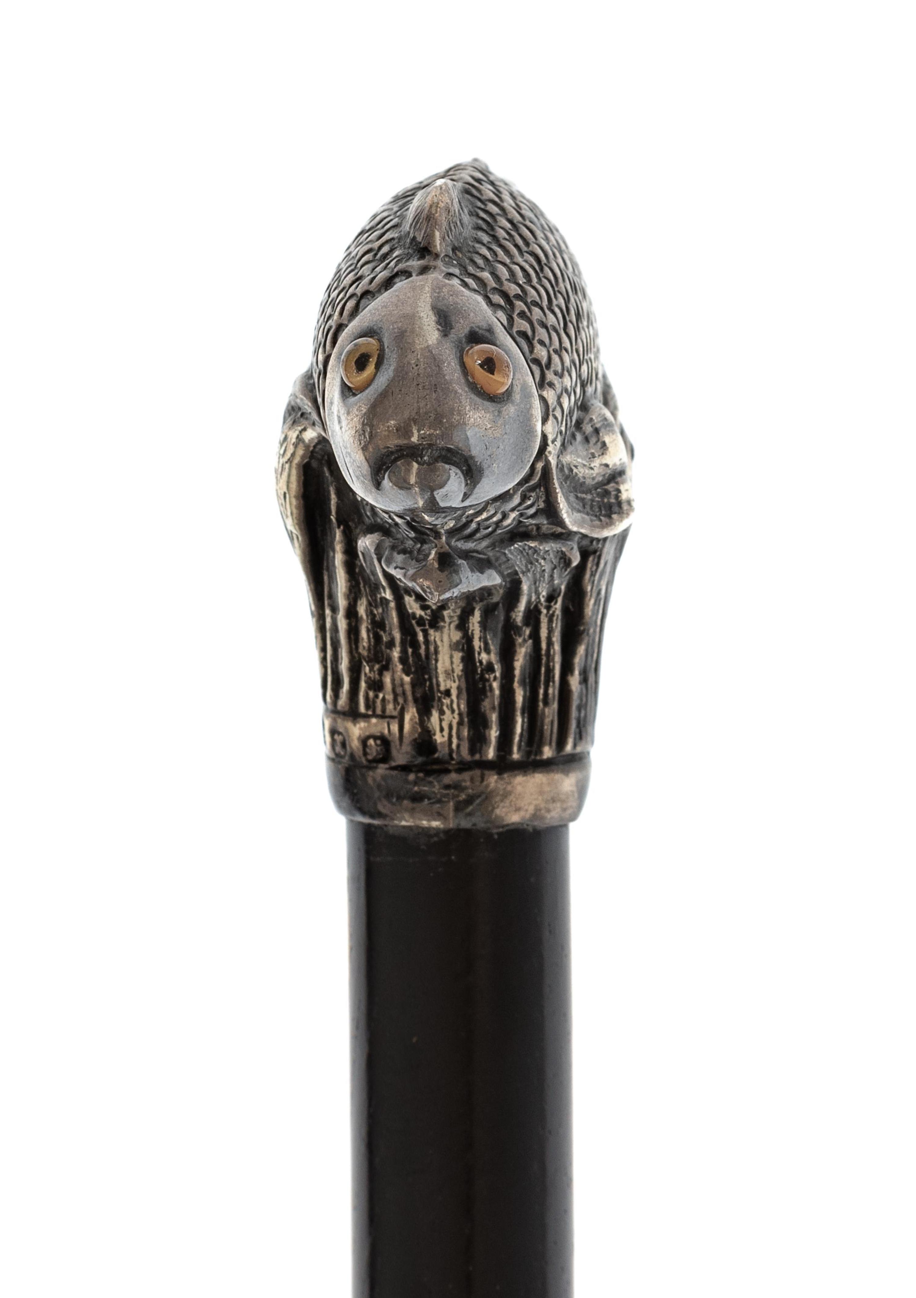 A Victorian Silver Handled Zoomorphic Walking Stick