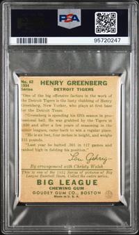 A 1934 Goudey Hank Greenberg Rookie Baseball Card No. 62 (PSA 1)