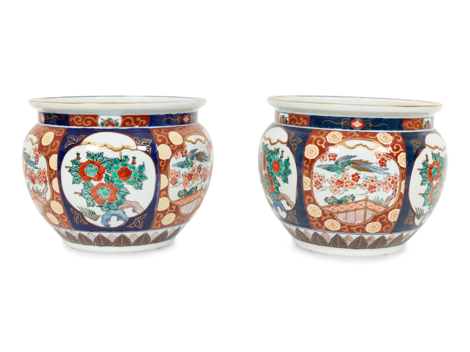 A Pair of Imari Porcleian Jardinieres
