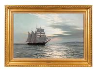 The Three-Masted Canadian Schooner "Water Witch" at Sunset