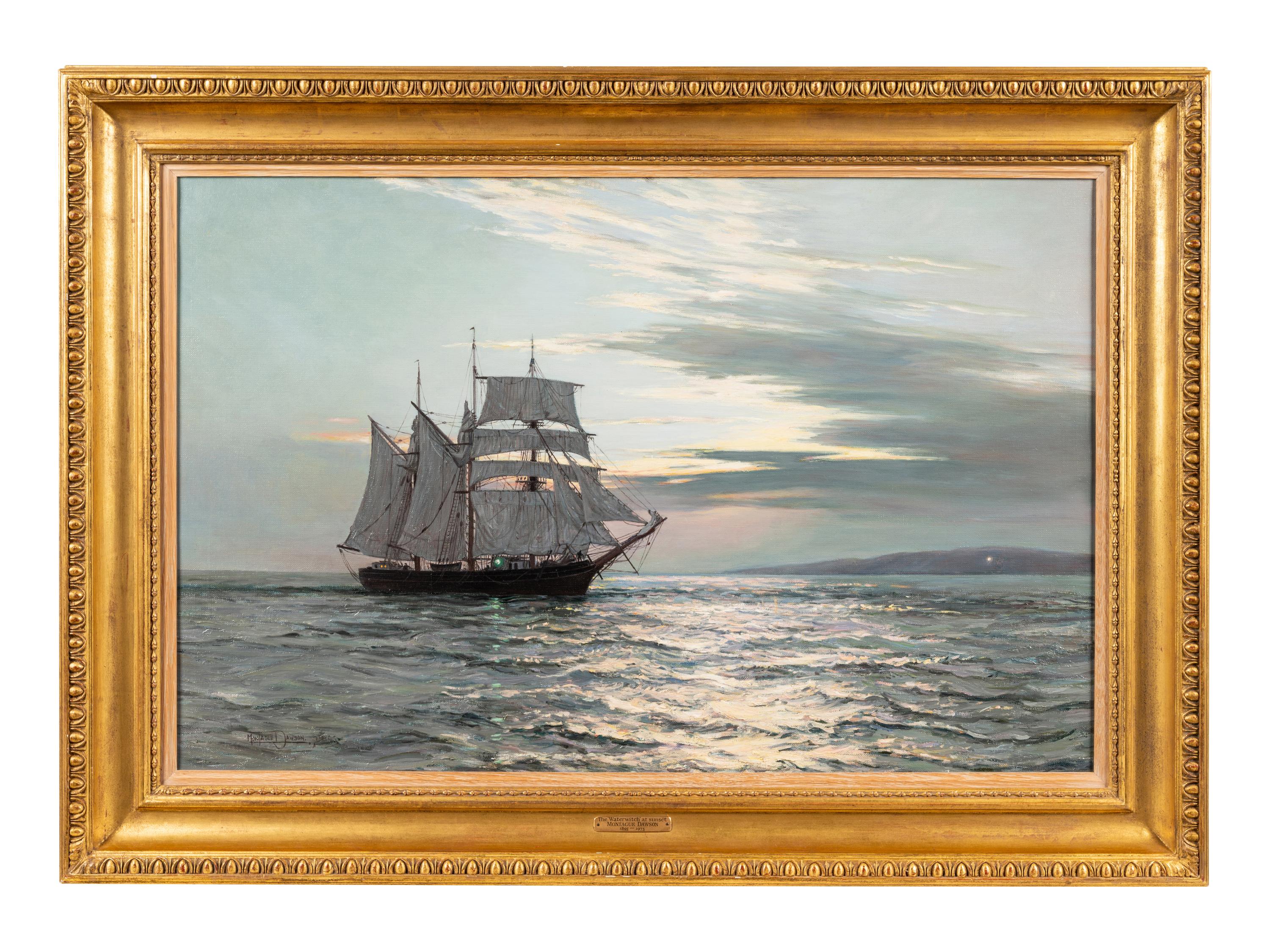 The Three-Masted Canadian Schooner "Water Witch" at Sunset
