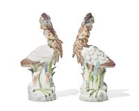 A pair of German porcelain figures of bitterns, likely A. W. Fr. Kister Porcelain Manufactory, Scheibe-Alsbach, Thuringia, circa 1900