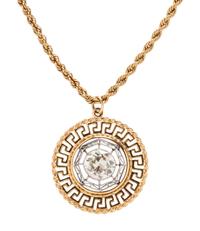 OLD EUROPEAN CUT DIAMOND AND YELLOW GOLD PENDANT NECKLACE