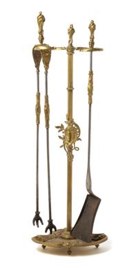 A Set of Louis XV Style Gilt Bronze Fireplace Tools Height 30 1/2 inches. — 19TH CENTURY