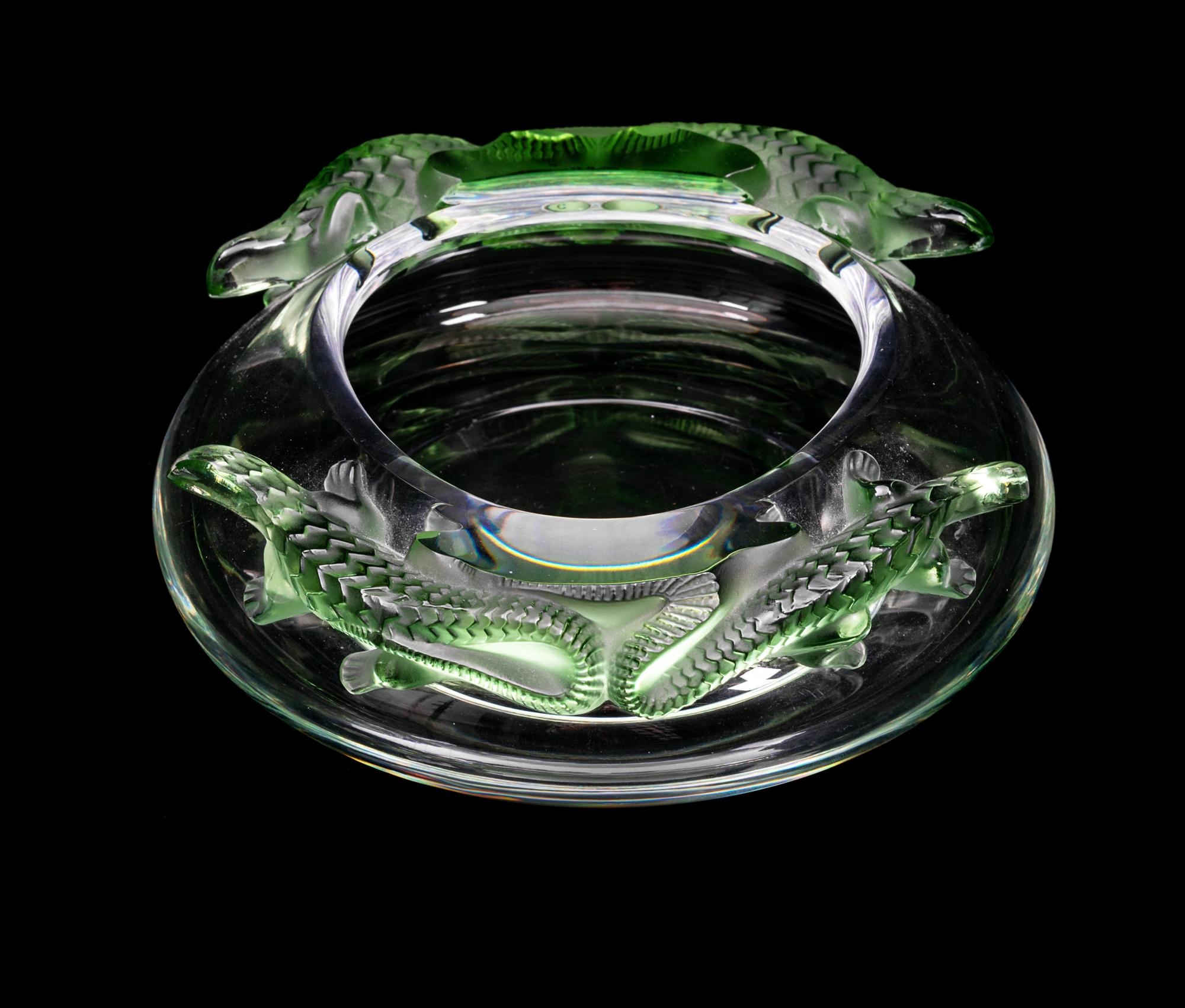 Lalique Alligator Bowl Height 3 5/8 x diameter 9 inches.