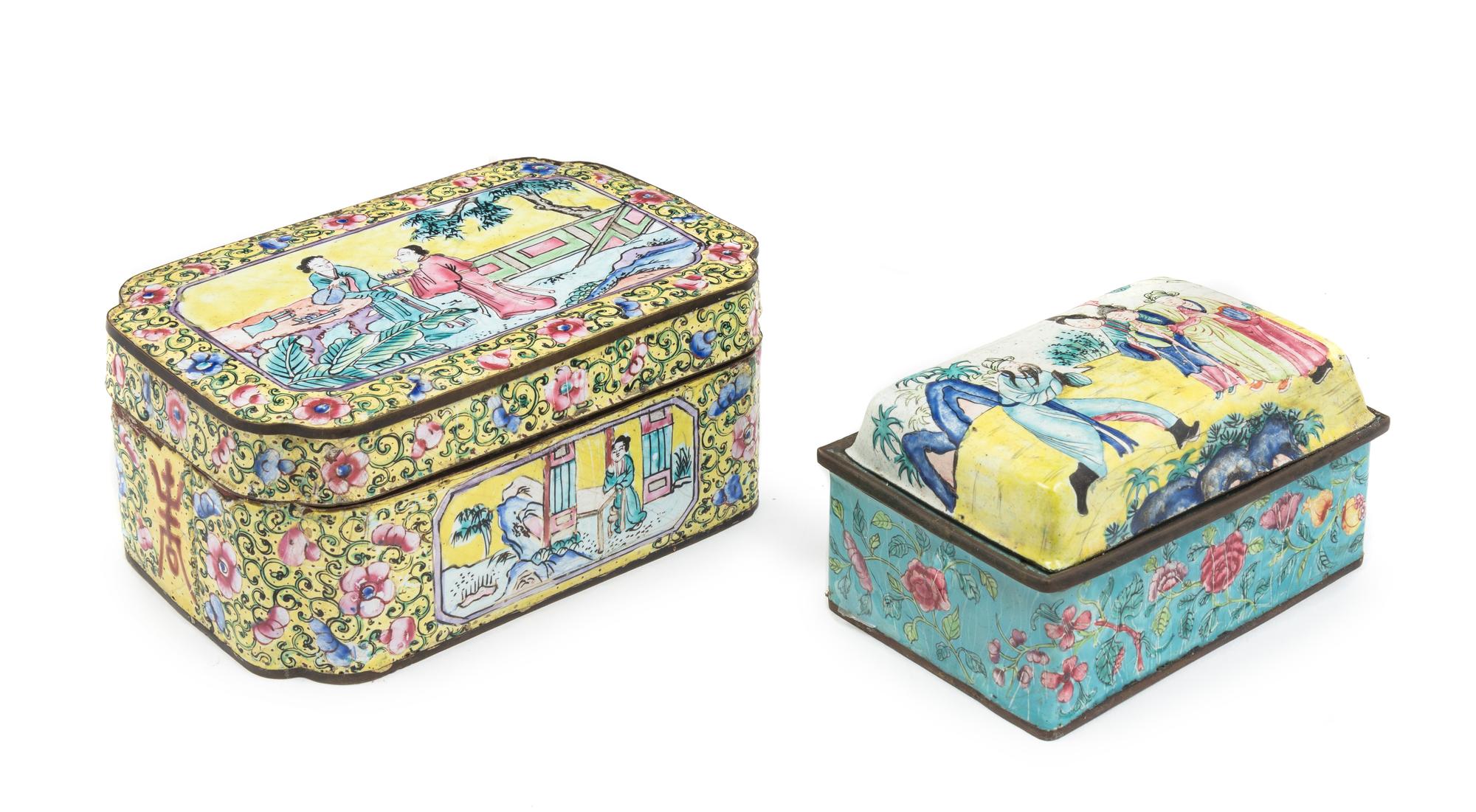 Two Canton Enamel on Copper Covered Boxes — 19TH CENTURY