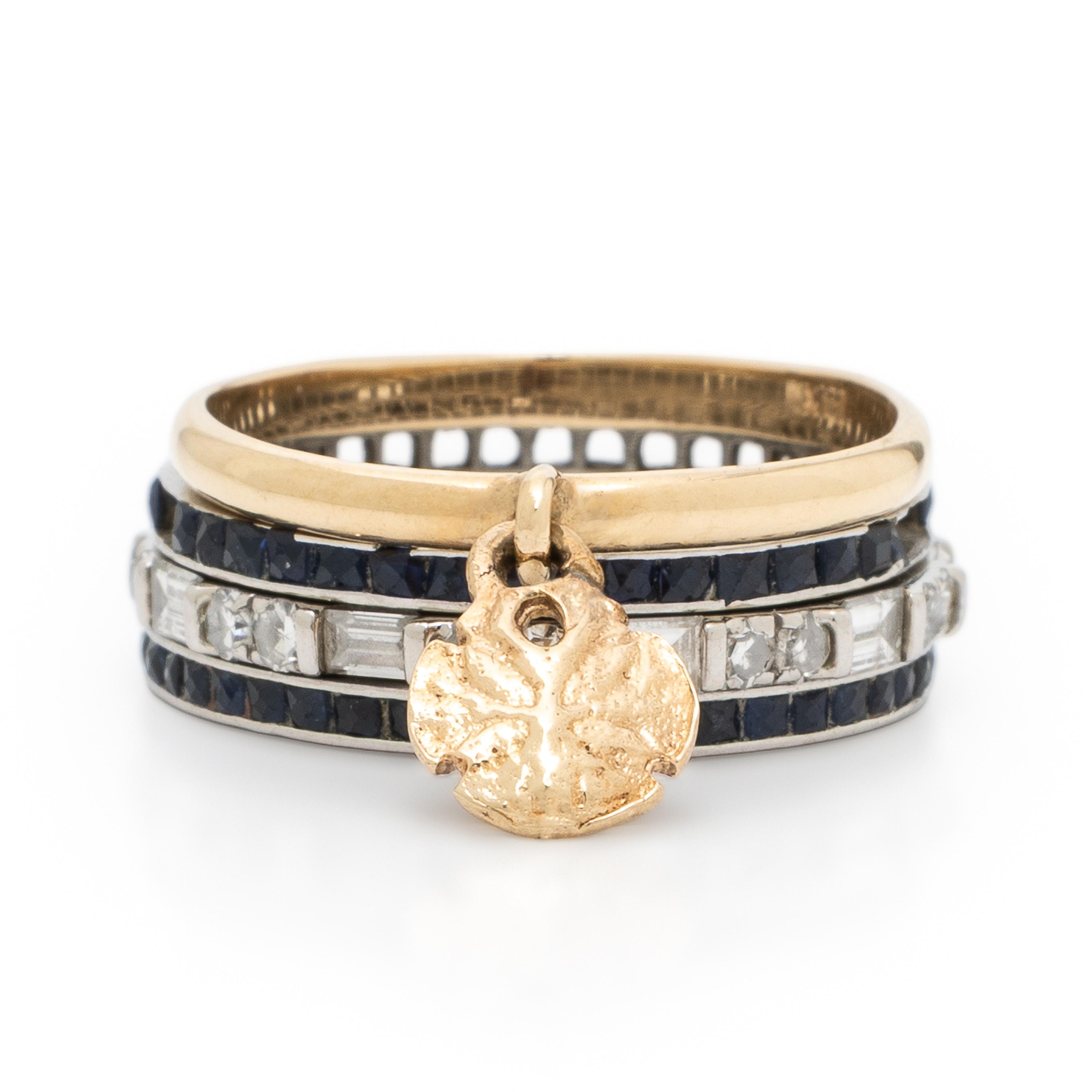 Collection of Three Platinum Eternity Bands and a Yellow Gold Ring