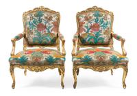 A Pair of Louis XV Style Giltwood Fauteuils — 19TH CENTURY