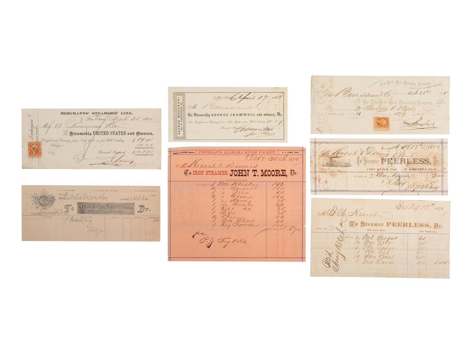 [TRANSPORTATION - SHIPS]. Collection of Trans-Atlantic mail, steamship freight bills. and checks.