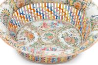 A Chinese Rose Medallion Reticulated Porcelain Basket and Underplate