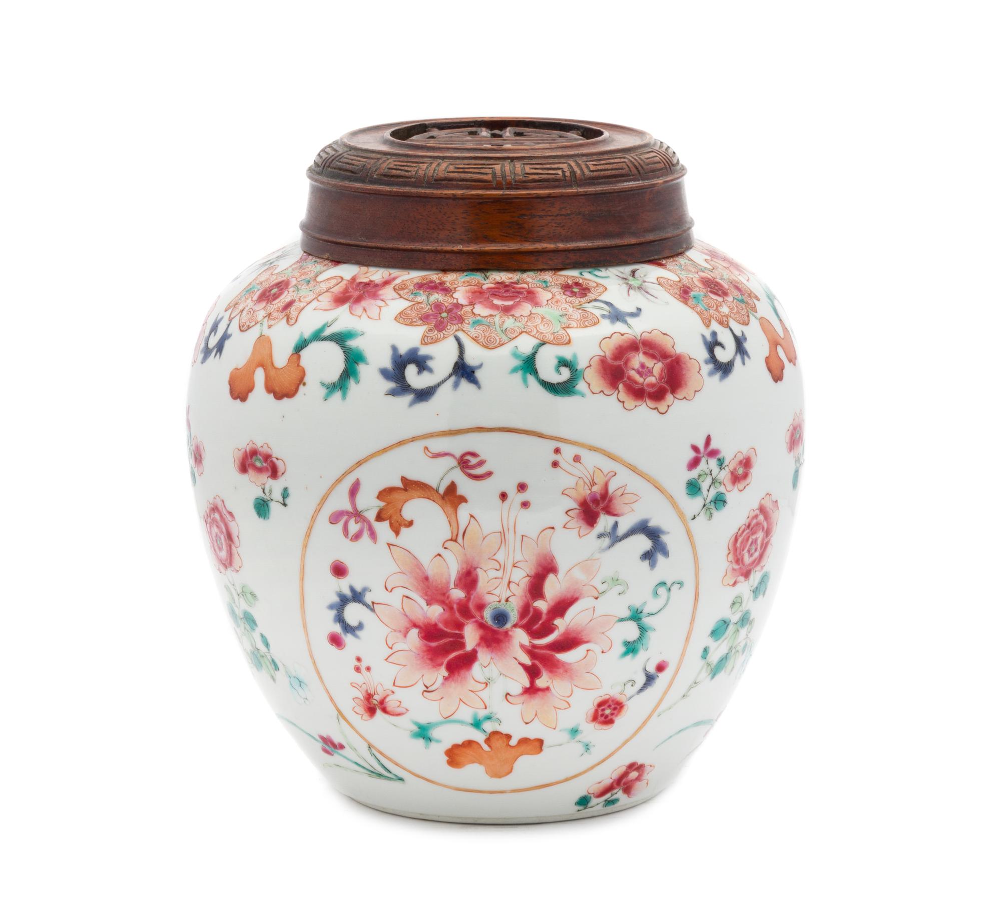 A Chinese Famille Rose Porcelain Covered Jar 18TH/19TH CENTURY Height 7 5/8 inches. — 18TH/19TH CENTURY