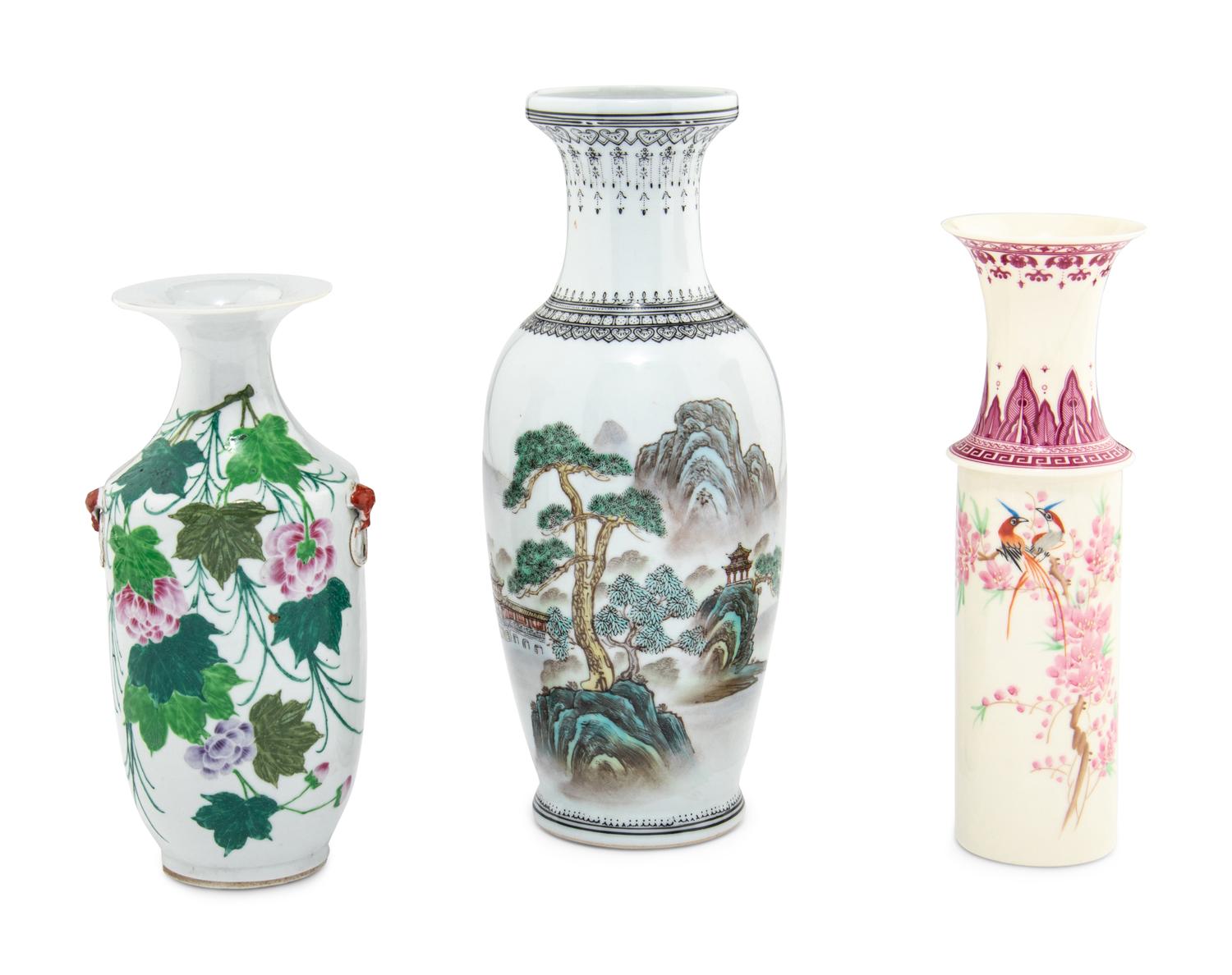 Three Chinese Famille Rose Porcelain Vases