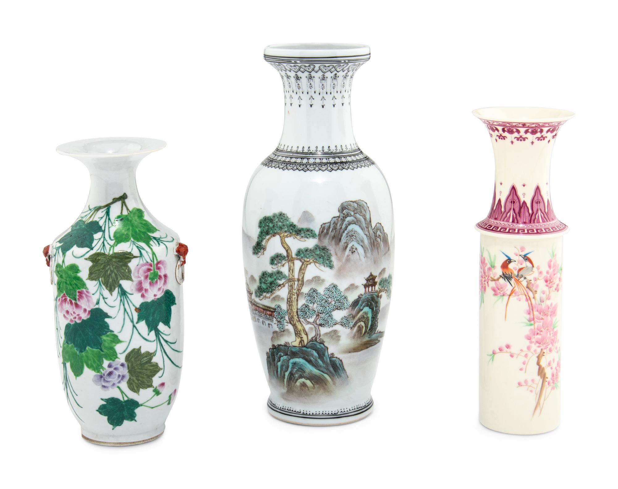Three Chinese Famille Rose Porcelain Vases