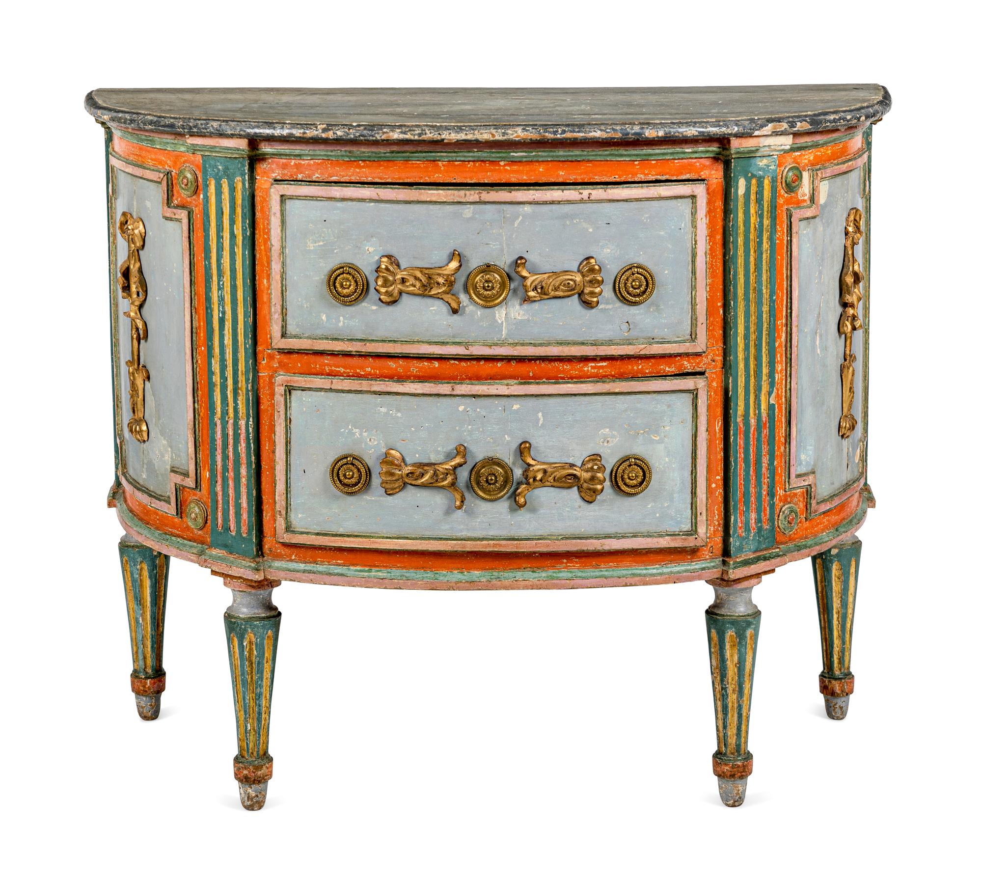 A North Italian Polychrome Painted Demilune Commode