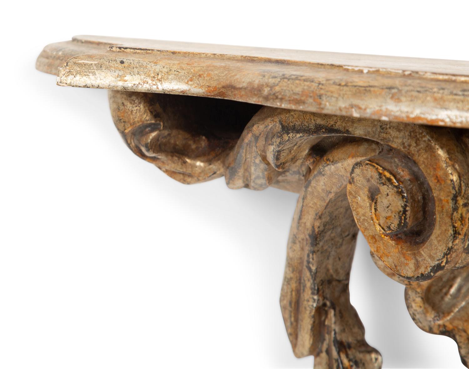 A Pair of Italian Silver Gilt Carved Rococo Style Wall Brackets