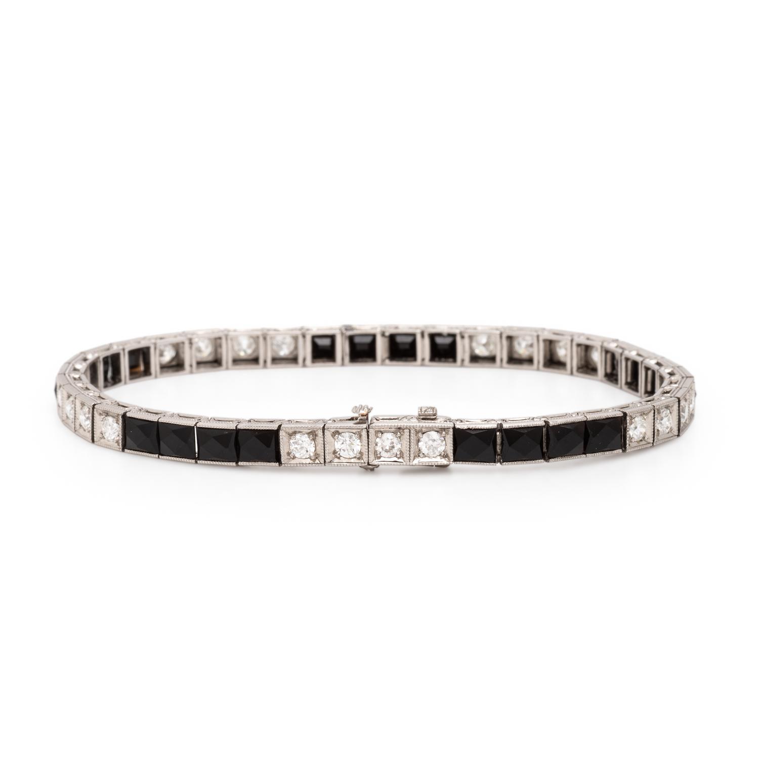 Art Deco, Onyx, Diamond, and Platinum Bracelet