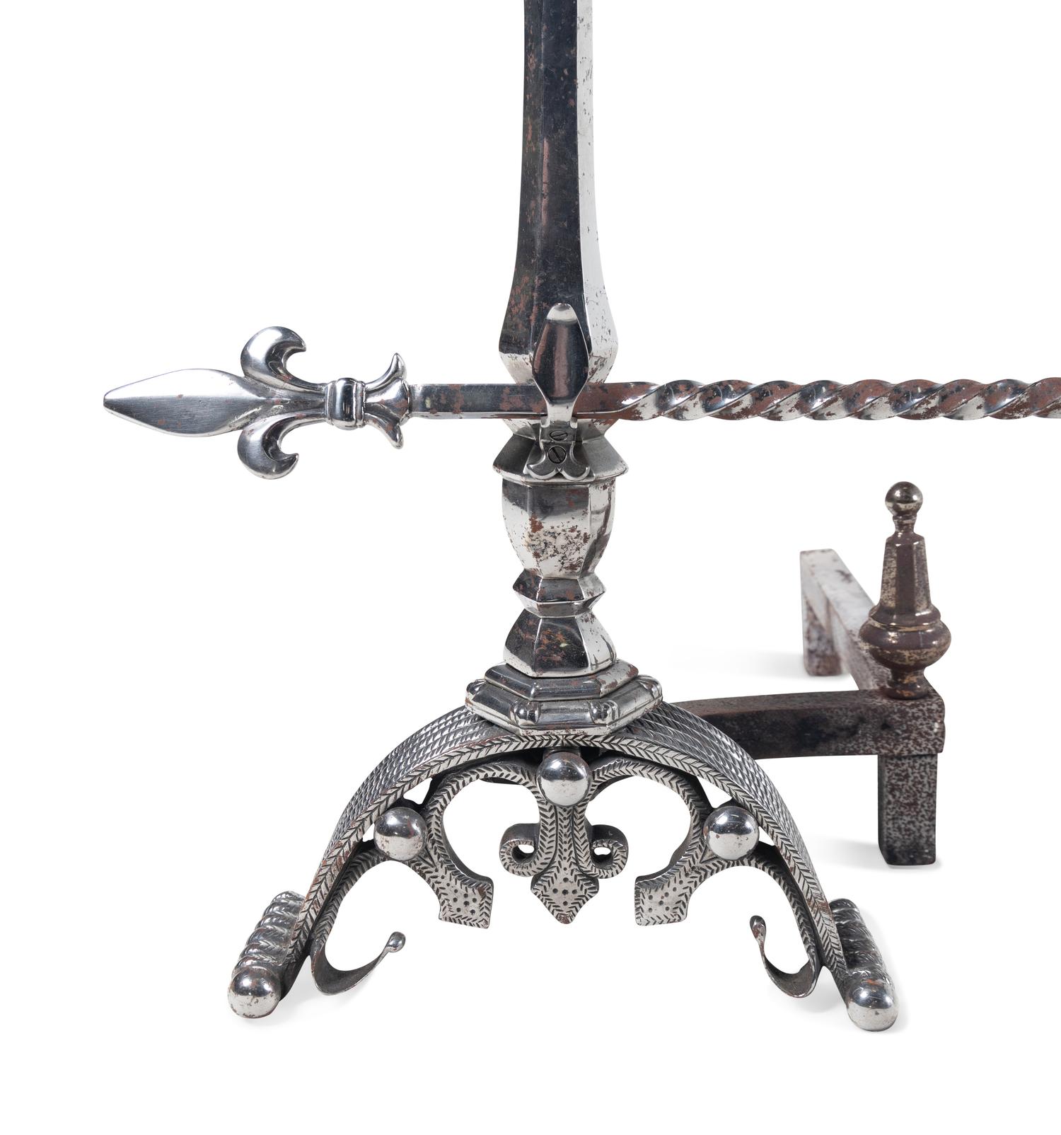 A Pair of English Brass and Steel Andirons