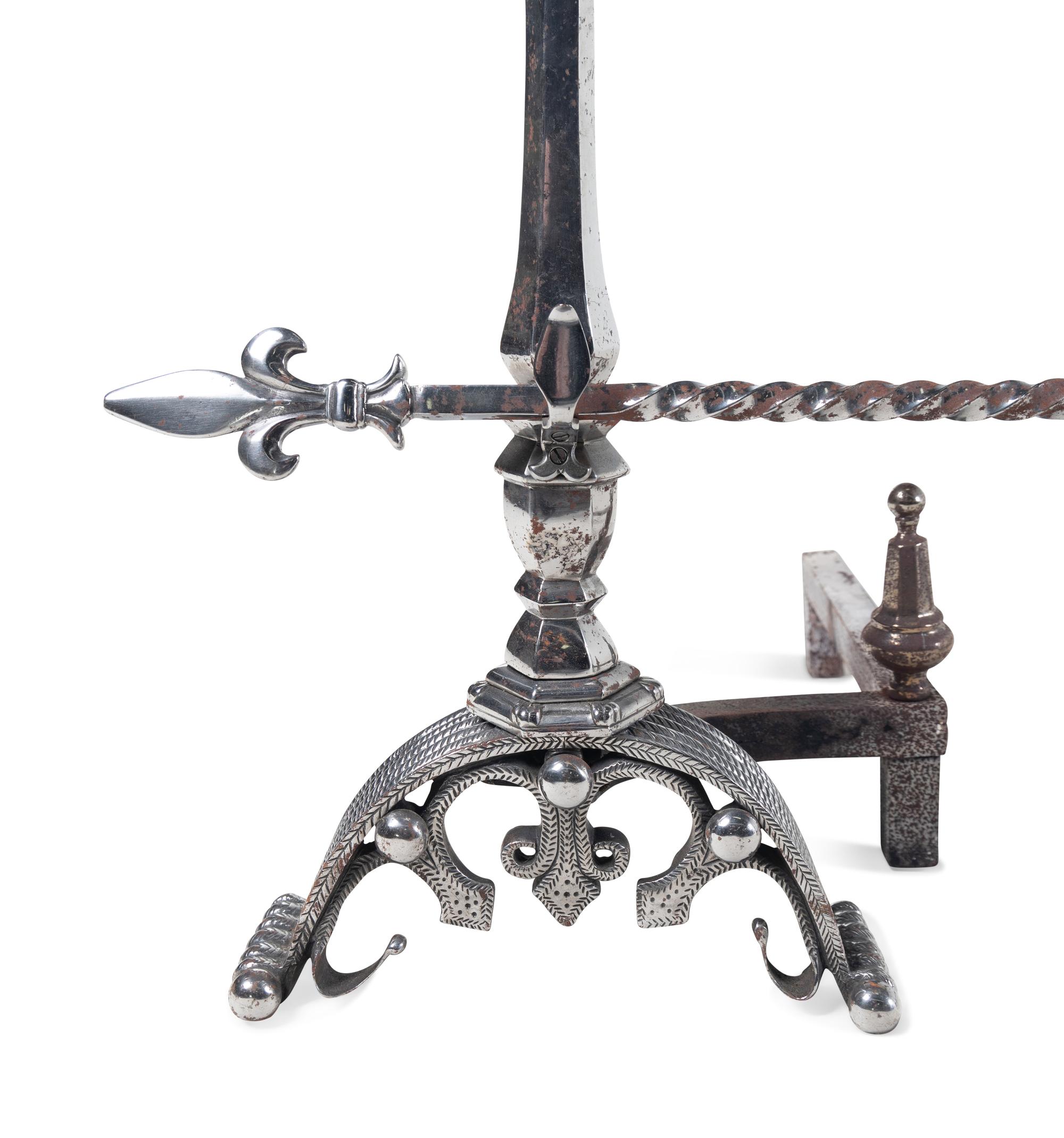 A Pair of English Brass and Steel Andirons