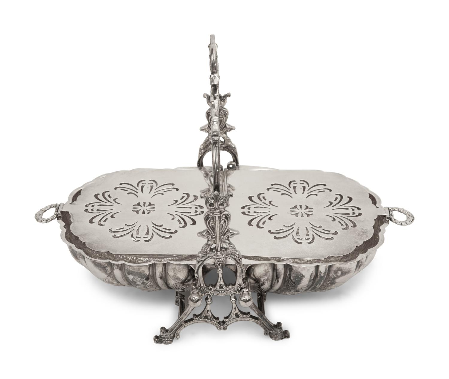 An English Victorian Silver-Plate Bun Warmer and a Silver-Plate and Cut Glass Biscuit Barrel