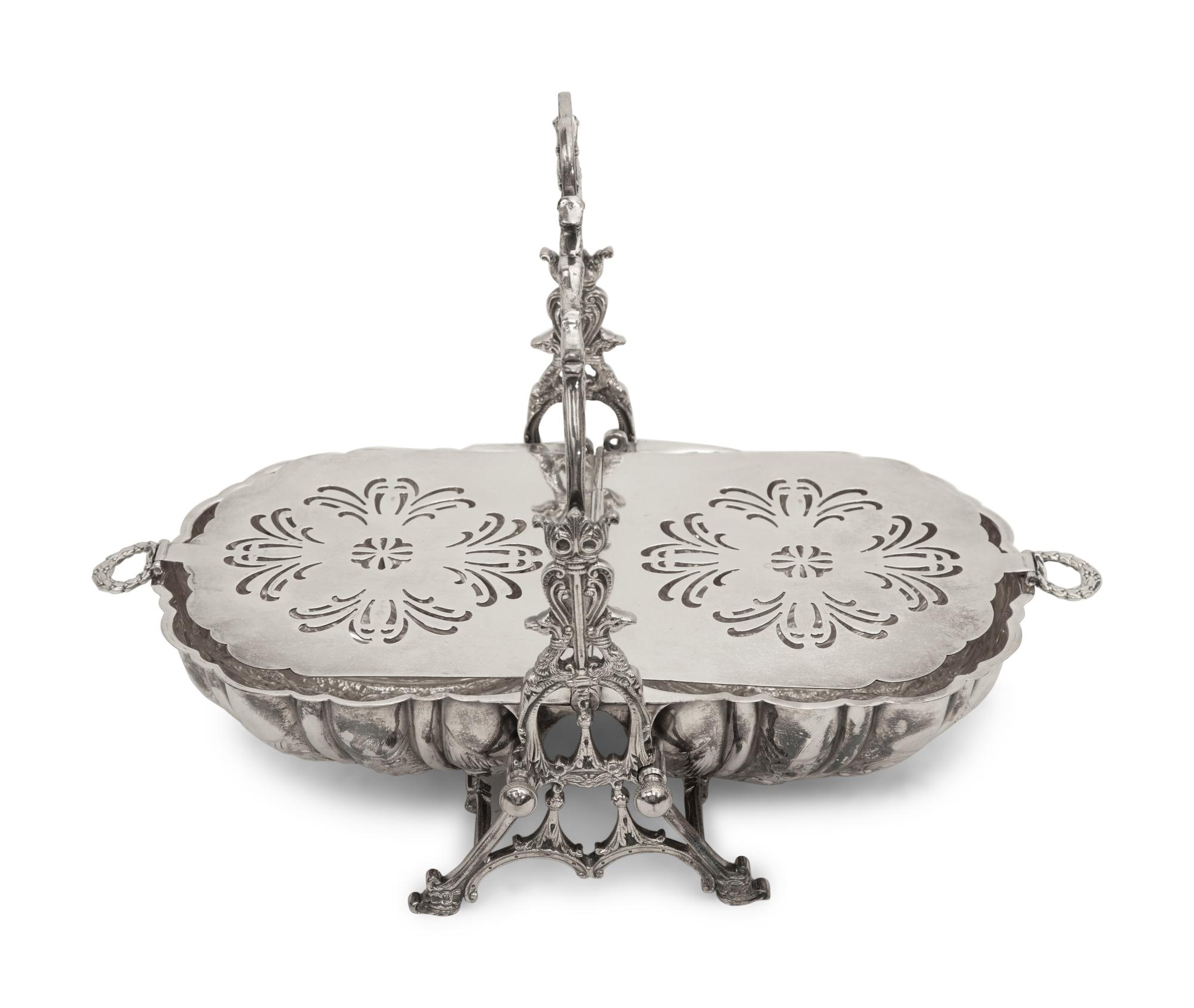 An English Victorian Silver-Plate Bun Warmer and a Silver-Plate and Cut Glass Biscuit Barrel
