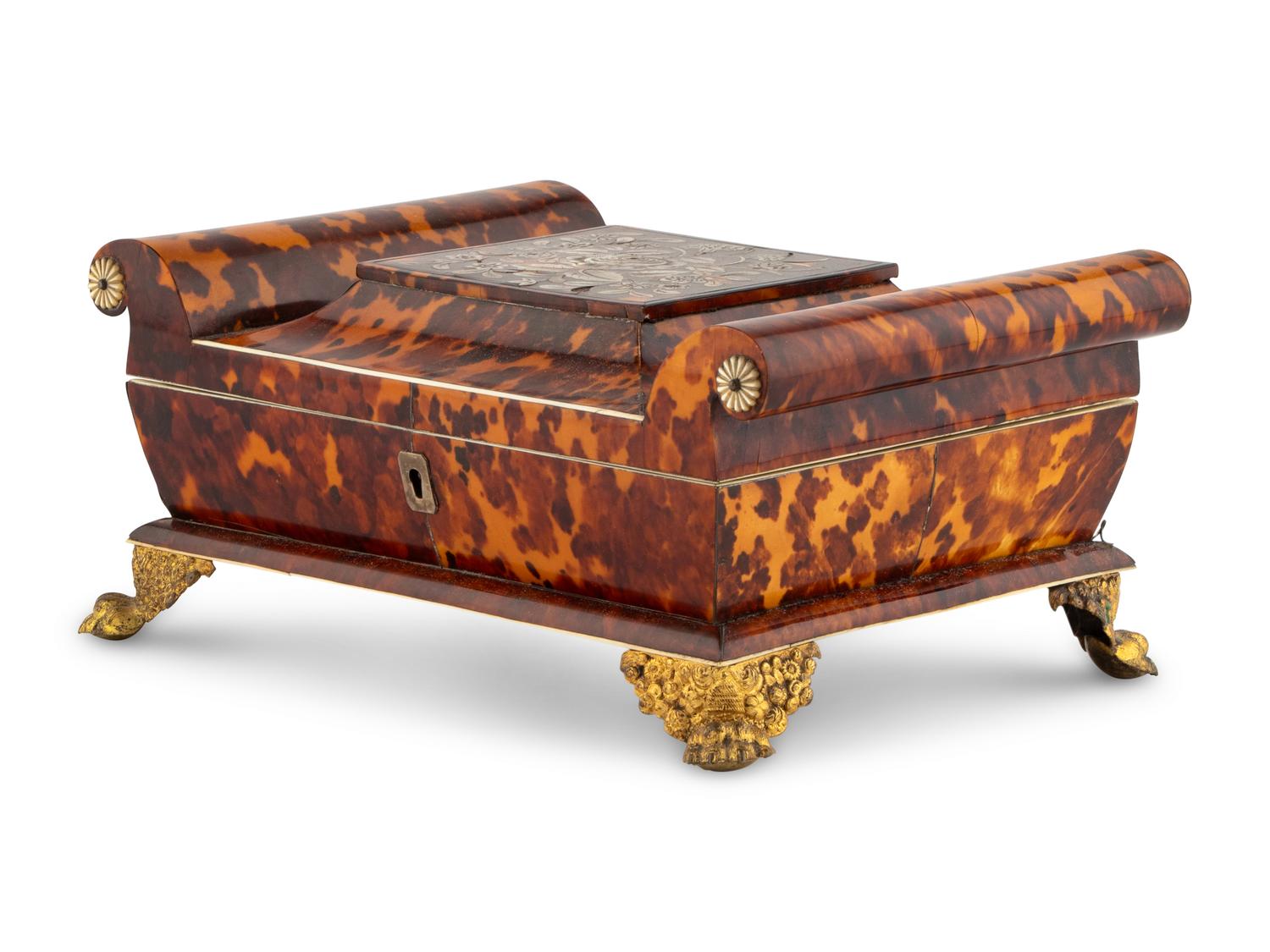 A Regency Tortoise Shell and Mother-of-Pearl Needlework Box